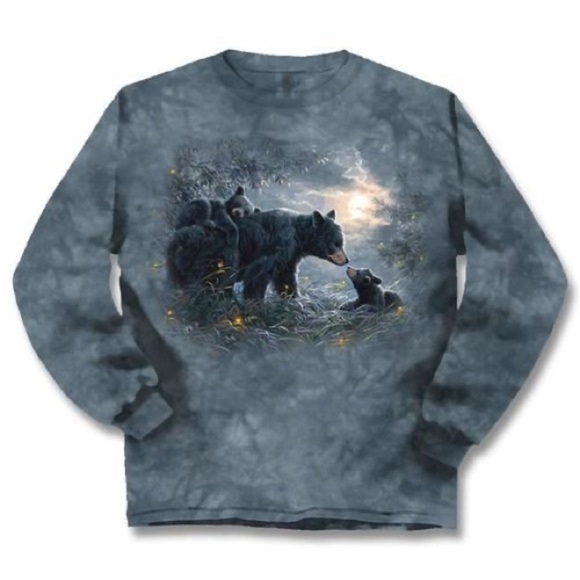 The Mountain Other - The Mountain Black Bear With Cubs Gray Tie Dyed Long Sleeve Tee Size L